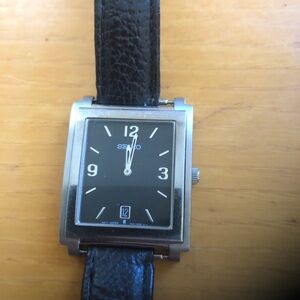 Seiko Silver Case Watch with Black Strap